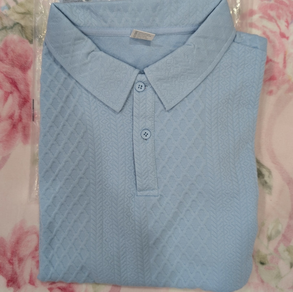 Men's Sky Blue Textured Polo Shirt And Shorts Set